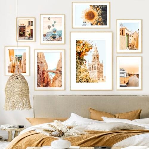 Building Sunflower Hot Air Balloon Island Wall Art Canvas Painting Nordic Posters And Prints Wall Pictures For Living Room Decor