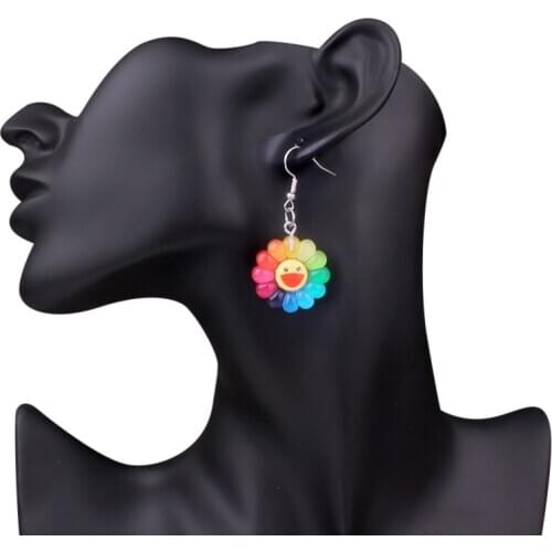 New Arrival Acrylic Pendant Rainbow Sunflower Earrings For women Jewelry Accessories Cute Brincos Earings di219
