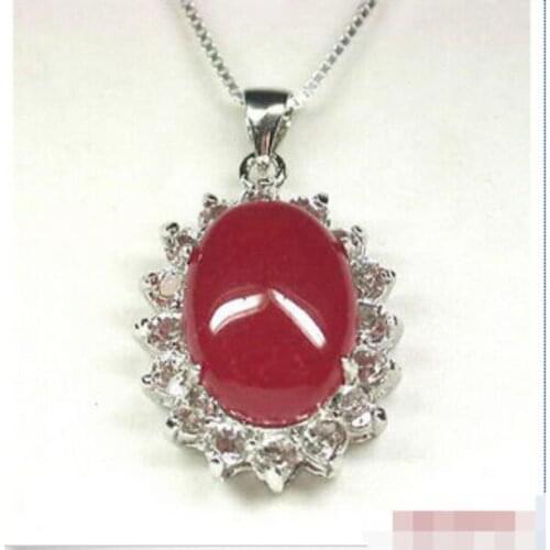 Red Jade White Gold Plated Crystal Pendant & Necklace