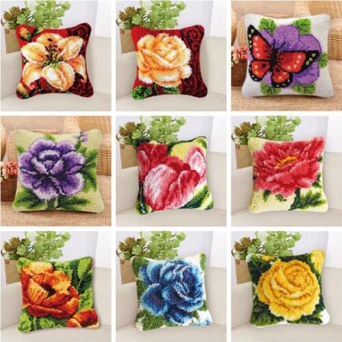 Prajna Latch Hook Kit Rug Cushion Pillow Mat DIY Craft Flowers Knit Cross Stitch Needlework Crochet Embroidery Accessory 50x50cm