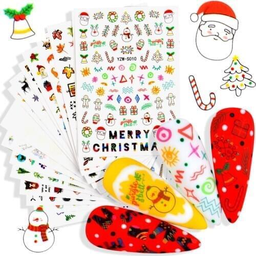 3D Christmas Nail Stickers Set Winter Snowflake Red Green Gold Luminous 3D DIY Manicure Decor Gel Slider Decal