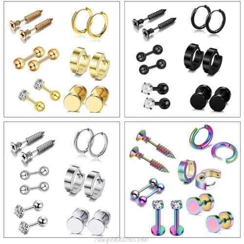 12Pcs/set Stainless Steel Ear Studs Unisex Screw Barbell Piercing Earrings Ear Ring for Women Men Jewelry S21 20 Dropshipping
