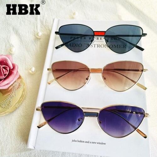 HBK Vintage Metal Frame Sunglasses Women Men Steampunk Trending Cat Eye Sun Glasses Retro Small Cute Black Brown Red Eyeglasses