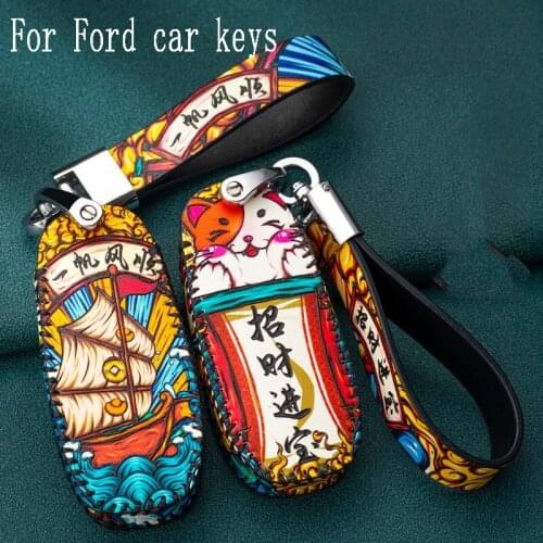 Car Styling Leather Key Chain Ring Cover Case Holder for Ford Focus 2 3 4 MK2 MK3 MK4 Kuga Edge Mondeo Fusion Ecosport Fiesta