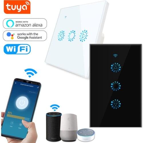 Tuya Wifi Dimmer Switch Glass Panel US EU UK Standard 110V 220V Smart Touch Switch Voice Control Work With Alexa Google Home