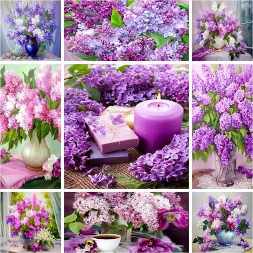 Uone New Diamond Painting 5d DIY Cross Stitch Flower Lilac Embroidery Rhinestone Kids Adult Home Officeation DecorMystery Gif