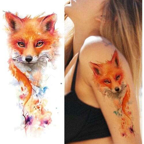 Watercolor Fox Temporary Tattoos Sticker Fake Beautiful Body Art Decoration Tatoo Decal For Women Men Body Art Waterproof Tattoo