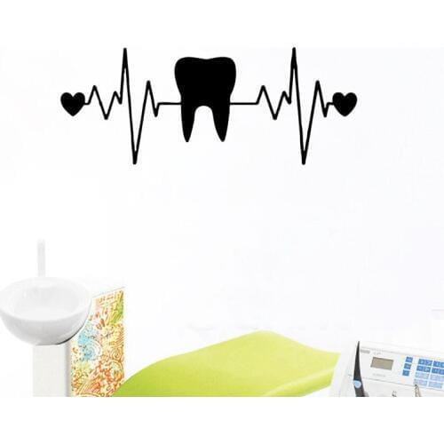 WJWY Teeth Dentistry Wall Stickers Heart ECG Vinyl Wall Decals Dentist Dental Clinic Decor Tooth Wallpaper Bathroom Decoration