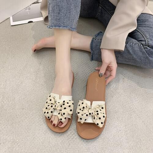 Slippers Womens All-match Fashion Bow Sandals Summer Holiday Beach Shoes Flat Non-Slip Slippers Womens Slippers Outdoor