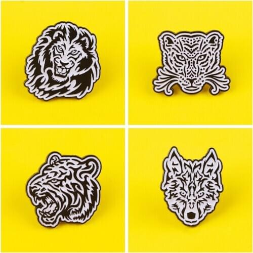 Tiger Lion Badges For Backpack Black White Enamel Pins Brooches Badge On Clothes Lapel Pin Bags Badge Gifts Metal Badges Stripes
