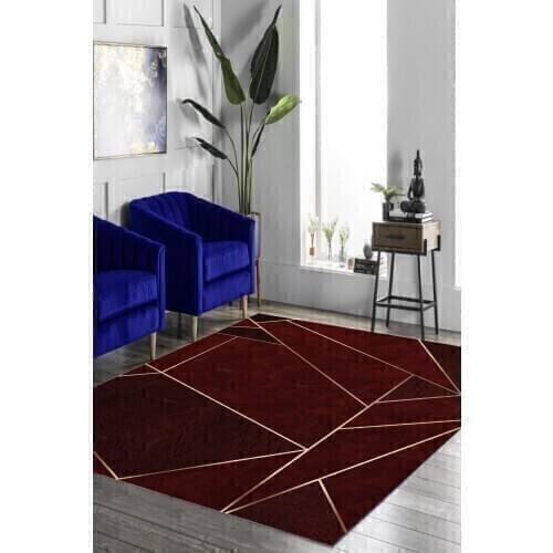 Gold Prism Pattern Maroon Carpet (Machine Washable Slip-Resistant Leather Sole 100cm X 150cm) - CP179