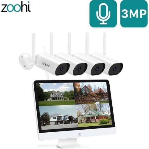 Zoohi 15-Inch Monitor NVR Kit 3MP Sound Record Wifi Camera Wireless Surveillance Video System Home Outdoor Security Camera Set