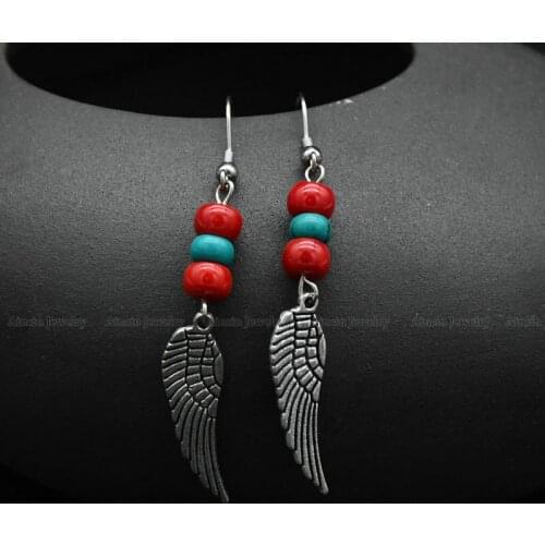 10pairs Natural Red Coral Blue Turuqoise Drop Earrings Sky Angle Wings Fashion Summer Women Jewelry