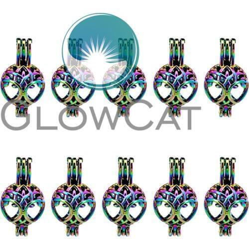 10x C444 Rainbow Color Round Life Tree Beads Cage Jewelry Making Perfume Essential Oil Diffuser Stone Pearl Cage Locket Pendant