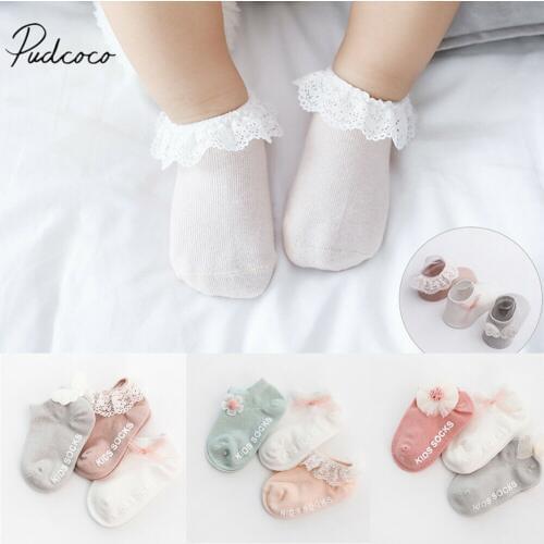 2021 Children Accessories Newborn Infant Baby Kids Girls Toddlers Soft Cotton Lace Bow Princess Angel Ankle Socks 3Pairs/Sets