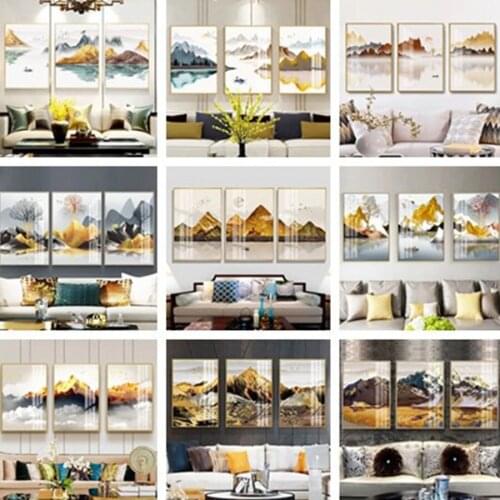 3 Pcs/Set DIY Oil Painting by Numbers Triptych Pictures Coloring Landscape Abstract Paint Wall Sticker Home Decor