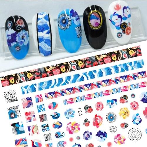 3D Nail Sticker Decals Self-adhesive Stickers for Nails Color Flower Stripes Peony Stickers for Manicure Nail Art Decoration