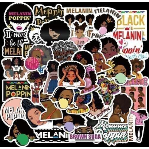 50PCS Fashion Inspirational Melanin Poppin Black Girl Sticker For DIY Luggage Laptop Skateboard Motorcycle Decal Stickers