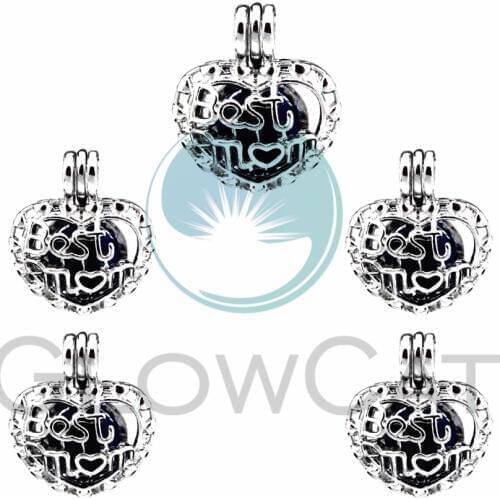 5X Pearl Cage Locket Pendants Aromatherapy LOVE Heart Mom Essential Oil Diffuser Locket For DIY Necklace Jewelry