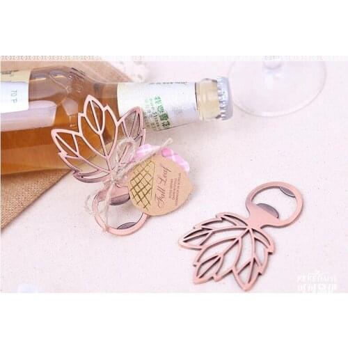 80 pcs/Lot+ Autumn Themed Wedding Party Souvenir Copper Leaf Bottle Opener Favors DHL free shipping