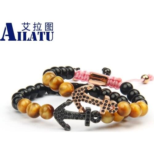 Ailaut Anchor Bracelet Couples Rope Chain Stainless Steel Luxury Fashion with 8mm Men Beads Hand-Made Present, Gift