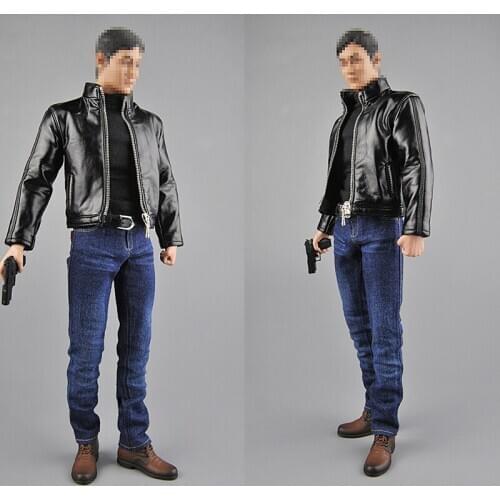 Toy center CEN-M07 1:6 soldier man doll model clothing accessories agent leather suit jeans black vest black leather shoes