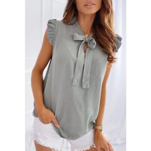 Blouses Short Sleeves Shirt Summer Bow Lace Up Polka Dot Female Ruffle Pullover Vintage Blusa Muyogrt Shirts Womens Sexy Tops