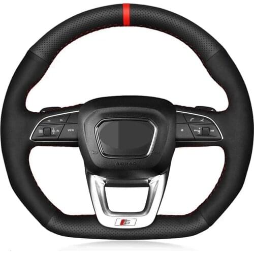 Car Steering Wheel Cover Non-slip Black Suede Leather For Audi Q3 2018-2019 Q5 (FY) 2017-2019 Q7 (4M) 2015-2019 Q8