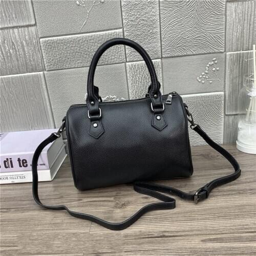Real Leather Ladies Pillow Bag Handbag Autumn Winter Casual Cowhide High Capacity Bags Women Zipper Black Boston Crossbody Bag