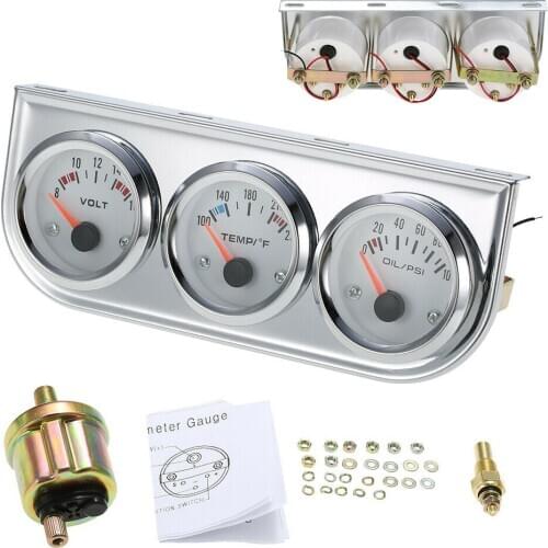 For Auto Gauges Parts 1 Set Car Triple Gauge 52mm Voltage+Water Temp+Oil Press Black+Chrome Bezel 3-In-1 Kit Meter