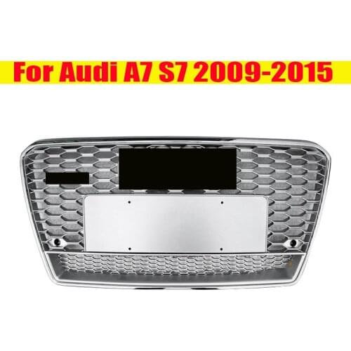 For rs7 style honeycomb mesh grill for audi a7 s7 2012 12 2013 13 2014 14 2015 shiny Silver abs front bumper hood racing grid