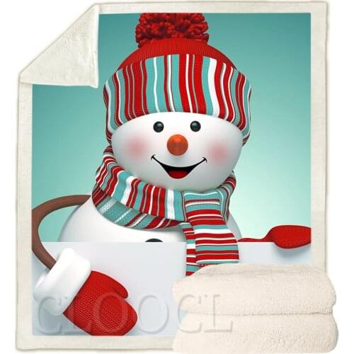 CLOOCL Christmas Theme Blankets Cartoon Snowman Merry Christmas Blanket Keep Warm Double Layer Plush Quilts