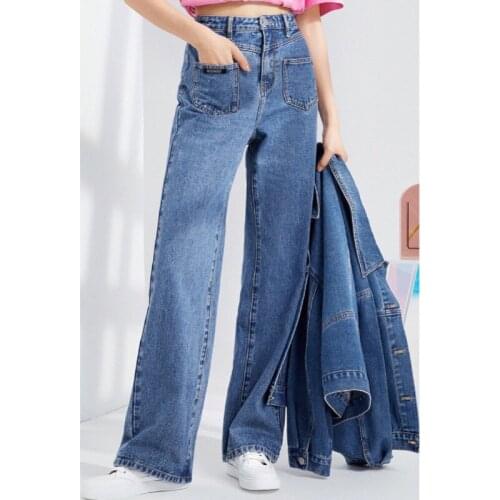 Jeans womens straight tube loose 2021 spring new Korean wide leg pants high waist slim pants 1c1950301