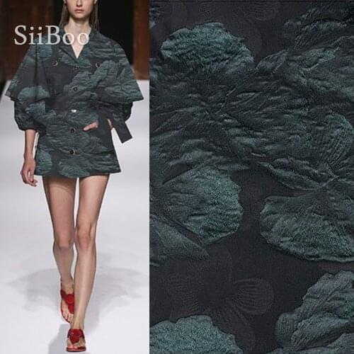 French 3D floral printed dark green jacquard brocade fabric apparel for spring autumn coat windbreaker tecidos tissu SP5930