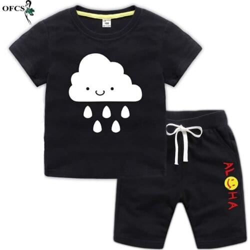 Unisex 2-12Yrs Girls Boys Suit Summer Hot Fashion Design Cartoon Short Sleeve T-shirt +Beach Shorts Children clothes Sets Infant