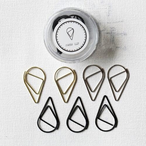 Drop water shape metal color clip paper clip tools nice packaging box befriend metal paper clips