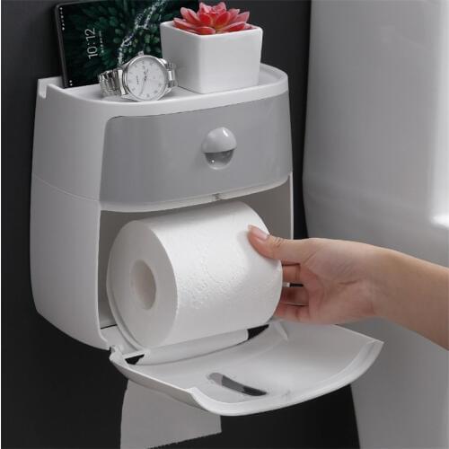 Multi-function Toilet Paper Holder Wall Mounted Paper Tissue Dispenser Plastic Bath Toilet Paper Holder Storage Box