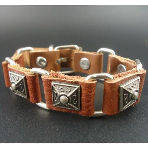 Fashion Christmas Gift Vintage Charms Genuine Leather Men Bracelet Jewelry