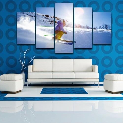 Modular Decoration Framework Living Room Posters 5 Panel Sports Ski Picture On Canvas Wall Art Home HD Printed Modern Painting