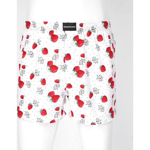 Men Strawberry Print Elastic Waistband Boxer Shorts Lounge Pajama Sleepwear Short Trousers Thin Underpants Quick Dry Breathable
