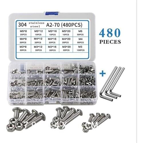 Stainless steel self-tapping screw combination set M3 M4 M5 hexagon socket screw set hexagonal cylindrical drive1 set 480pc