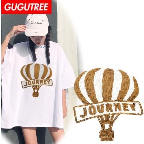 GUGUTREE embroidery Sequins big balloon patches journey patches badges applique for clothing ABC-1
