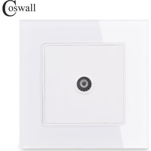 COSWALL Crystal Tempered Glass Frame Wall Socket 1 Gang Female TV Connector Television Port C1 Series White Black Gold