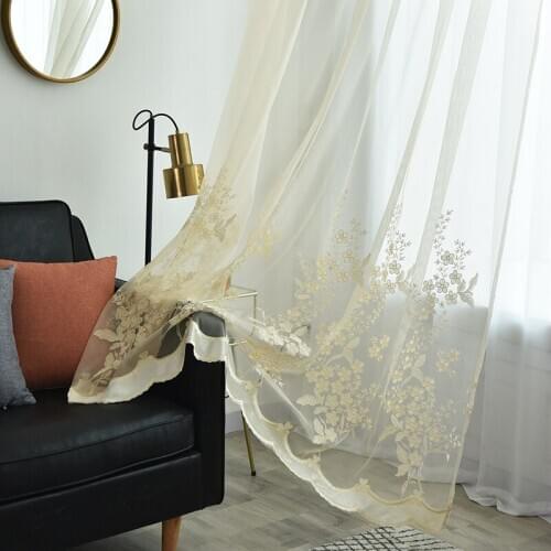 New Pastoral Simple Flower Embroidered Tulle Bedroom and Living Room Curtains