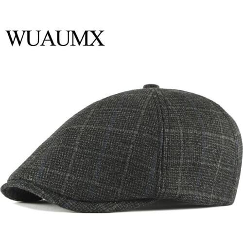 Wuaumx Autumn Winter Beret Hats For Men Visor British Peaked Flat Ivy Cap Elderly Duckbill Hat Middle-aged Beret Cap casquette