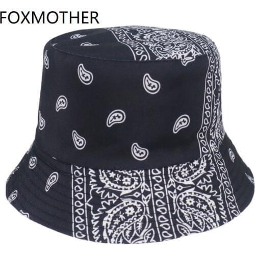 FOXMOTHER New Summer Black Red Paisley Pattern Fishing Fisherman Caps Bucket Hats Mens Women Bob Gorras Hip Hop Panama Casquette
