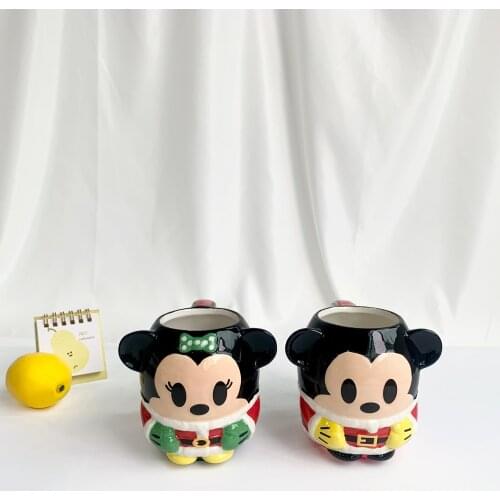 Disney Mickey Minnie Couple Christmas Ceramic Water Cup Cartoon Cute Personality Mug Big Belly Cup Gift