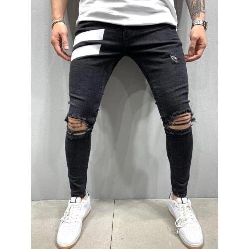 Ripped Jeans Men Skinny Black Pencil Pants Male Hip Hop Hole Biker Denim Trousers Street Fashion Party Slim Cowboy Pants