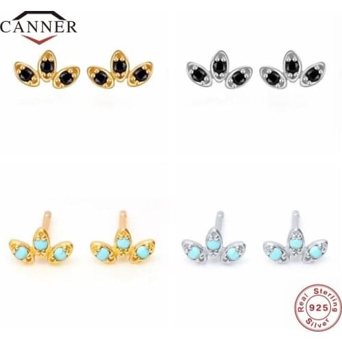 CANNER Real 925 Sterling Silver Stud Earrings For Women Tiny Black Diamond Zircon Piercing Earring Earings Jewelry Pendientes