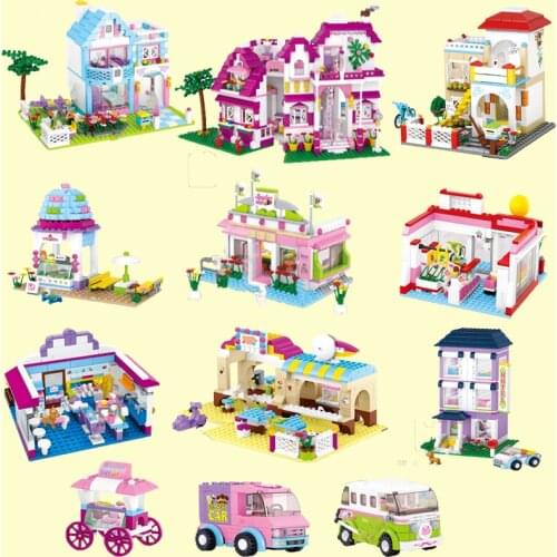 City Street Series House Food Ice Cream Hotel Shop Car Bus MOC Building Blocks Garden Villa Castle Friends Princess Toys